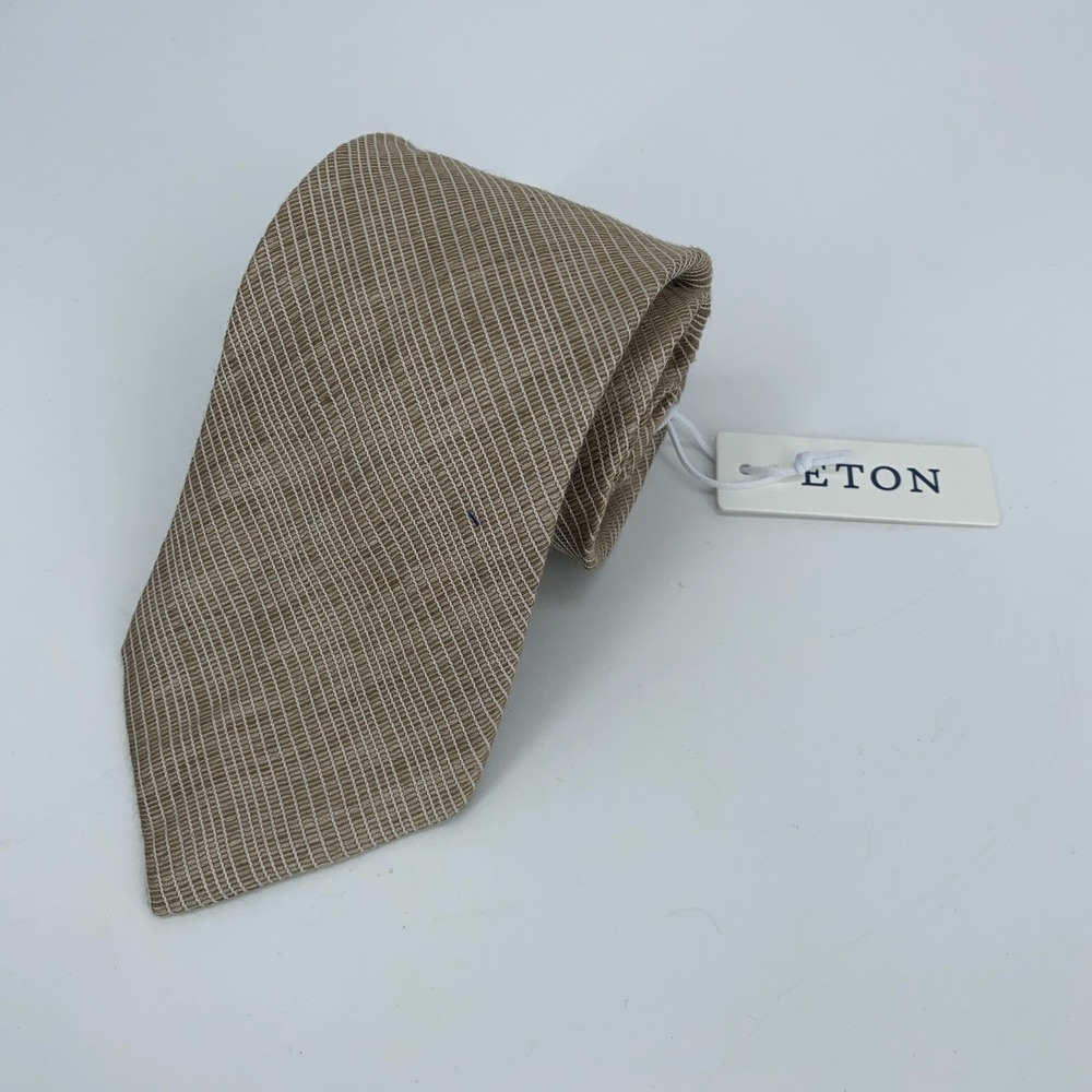 Eton Tie Mens Brown White Linen Silk Blend Classic Necktie Italy Made NWT